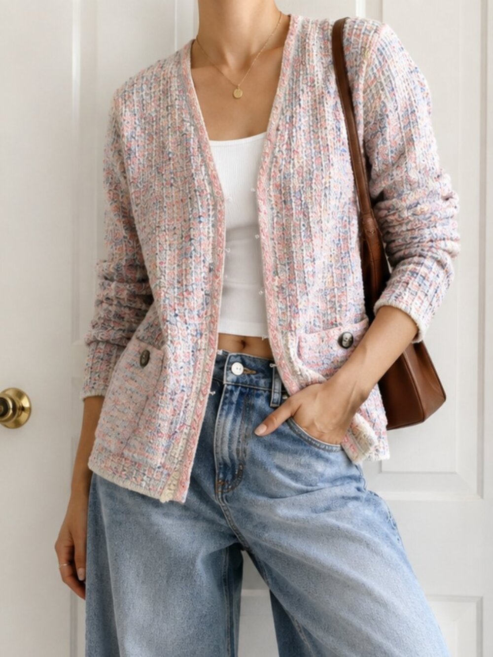 J. Jill Pink Heather Tweed Cardigan/Jacket
